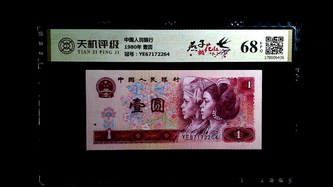 中国人民银行1980年 壹圆，冠号YE67172264，纸币，钱币收藏