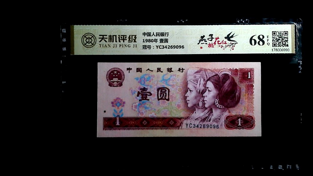 中国人民银行1980年 壹圆，冠号YC34269096，纸币，钱币收藏