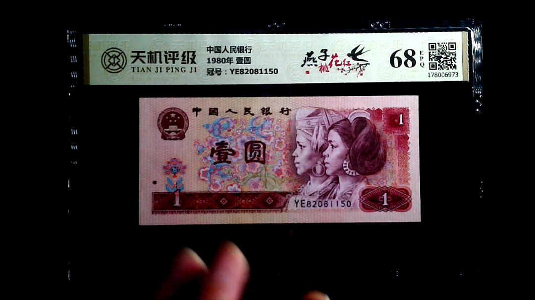 中国人民银行1980年 壹圆，冠号YE82081150，纸币，钱币收藏