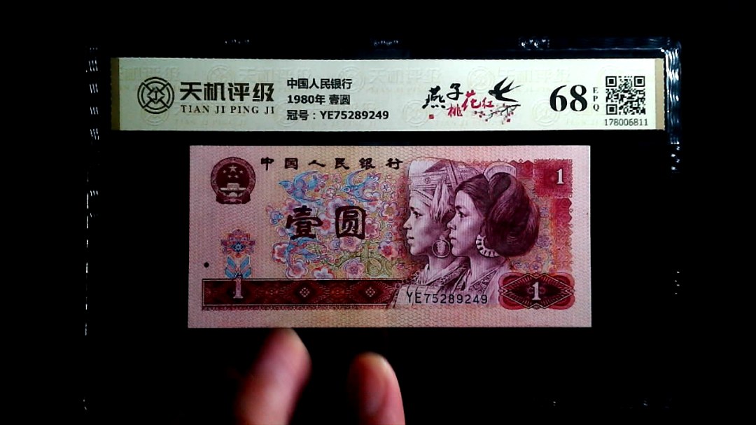 中国人民银行1980年 壹圆，冠号YE75289249，纸币，钱币收藏