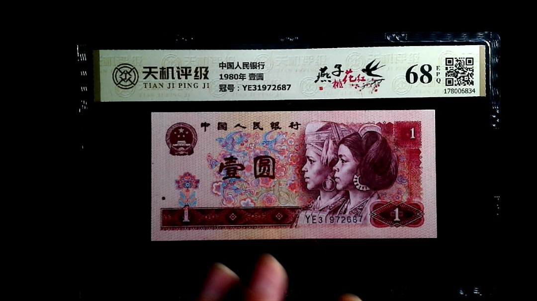 中国人民银行1980年 壹圆，冠号YE31972687，纸币，钱币收藏