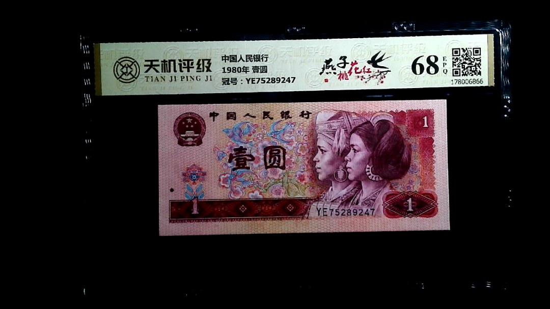 中国人民银行1980年 壹圆，冠号YE75289247，纸币，钱币收藏