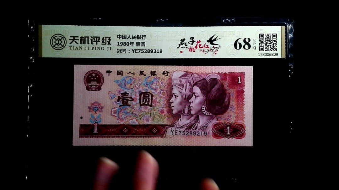 中国人民银行1980年 壹圆，冠号YE75289219，纸币，钱币收藏