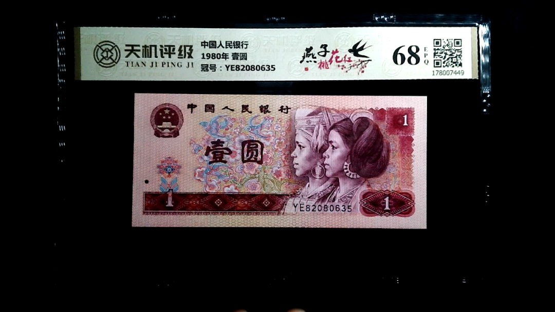 中国人民银行1980年 壹圆，冠号YE82080635，纸币，钱币收藏