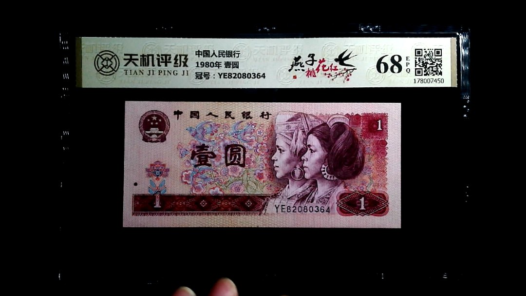 中国人民银行1980年 壹圆，冠号YE82080364，纸币，钱币收藏