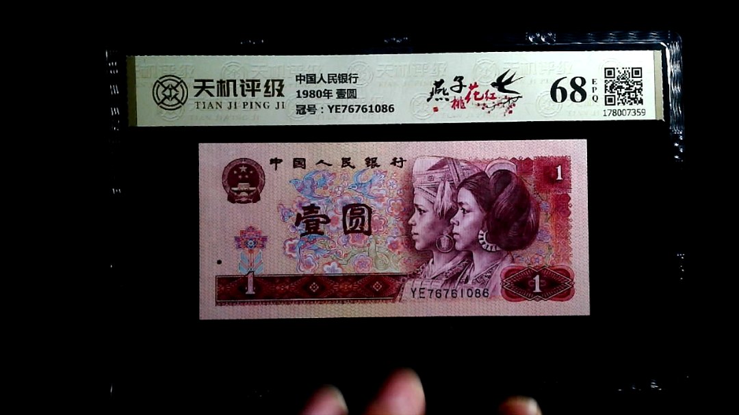 中国人民银行1980年 壹圆，冠号YE76761086，纸币，钱币收藏