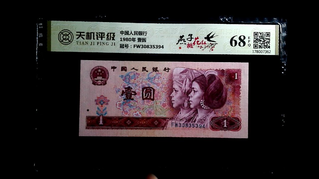 中国人民银行1980年 壹圆，冠号FW30835394，纸币，钱币收藏