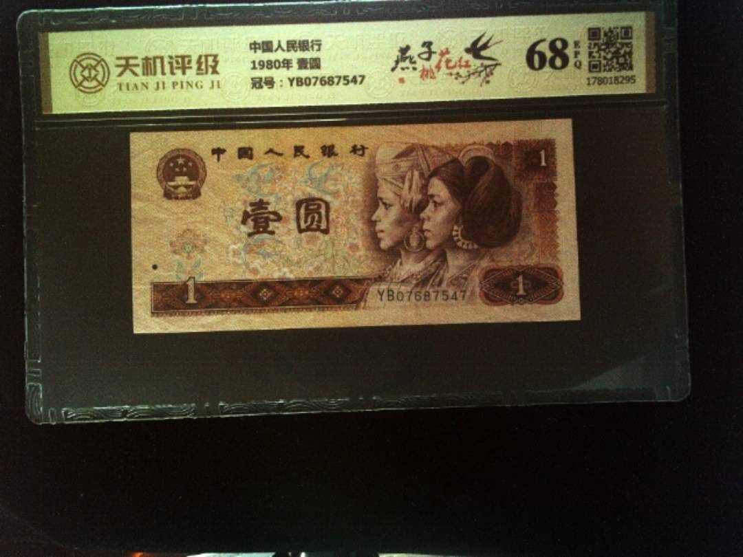 中国人民银行1980年 壹圆，冠号YB07687547，纸币，钱币收藏