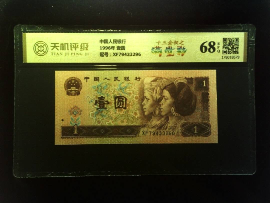 中国人民银行1996年 壹圆，冠号XF79433296，纸币，钱币收藏