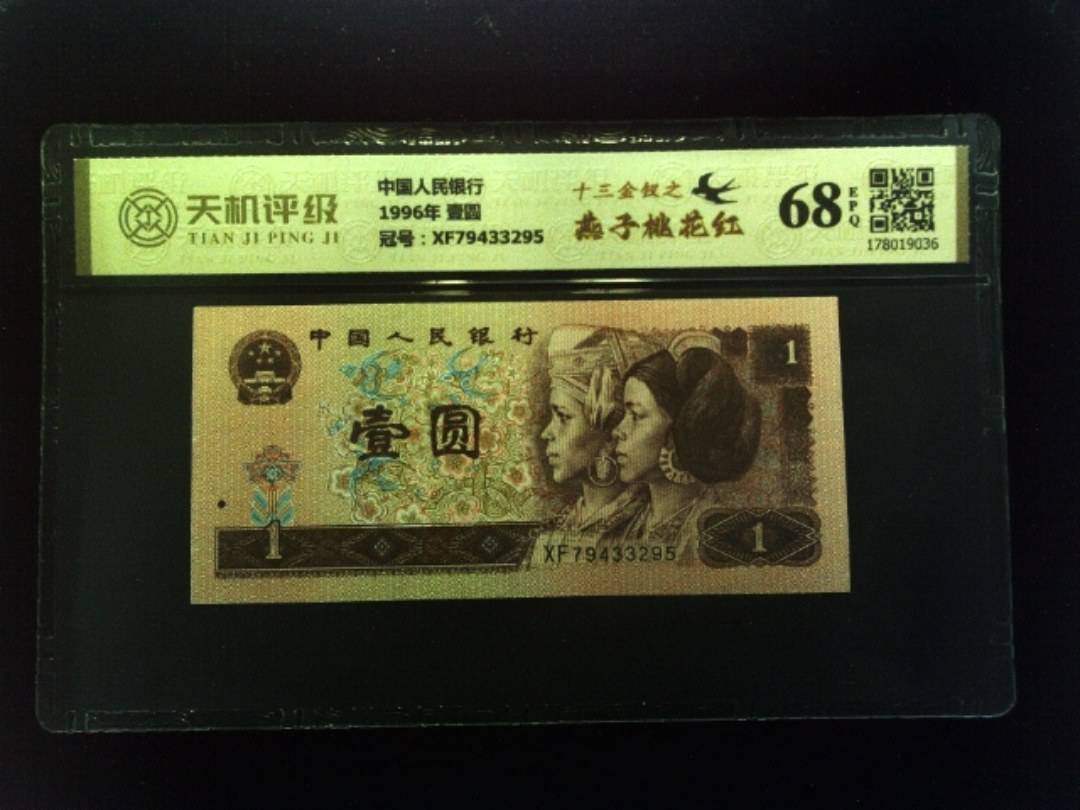 中国人民银行1996年 壹圆，冠号XF79433295，纸币，钱币收藏