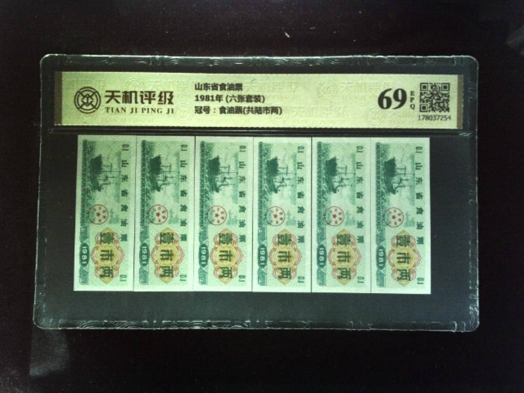 山东省食油票1981年 (六张套装)，冠号食油票(共陆市两)，纸币，钱币收藏