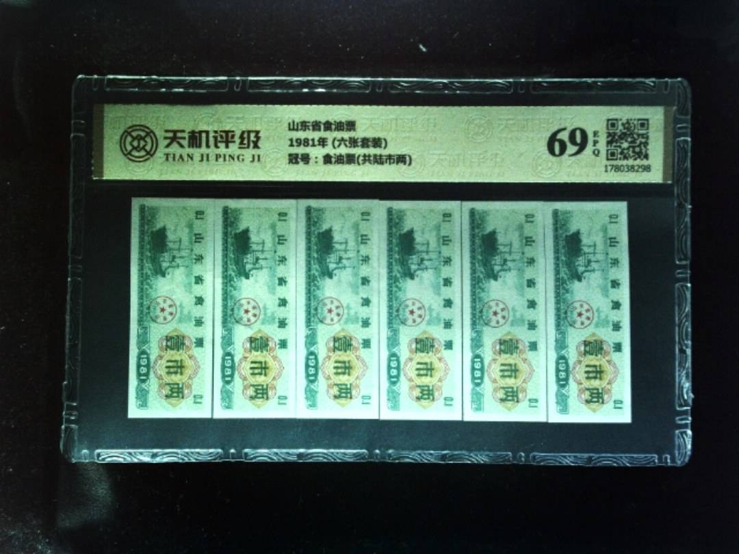 山东省食油票1981年 (六张套装)，冠号食油票(共陆市两)，纸币，钱币收藏