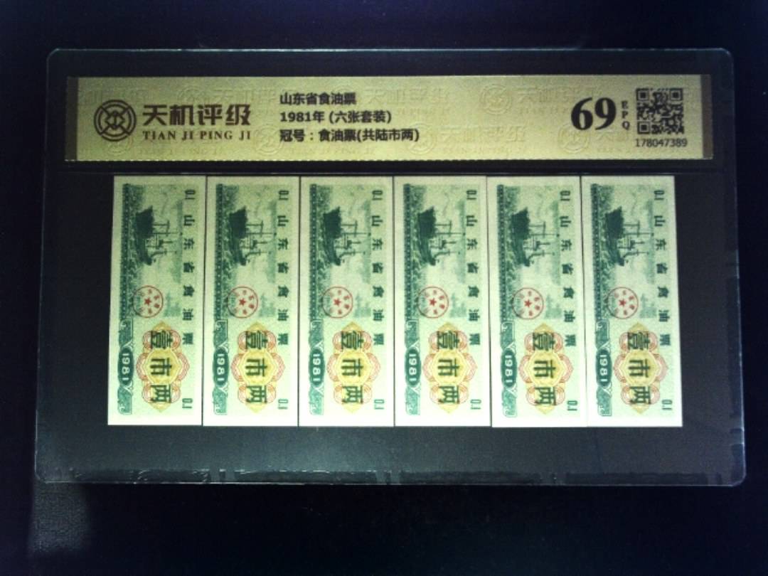 山东省食油票1981年 (六张套装)，冠号食油票(共陆市两)，纸币，钱币收藏