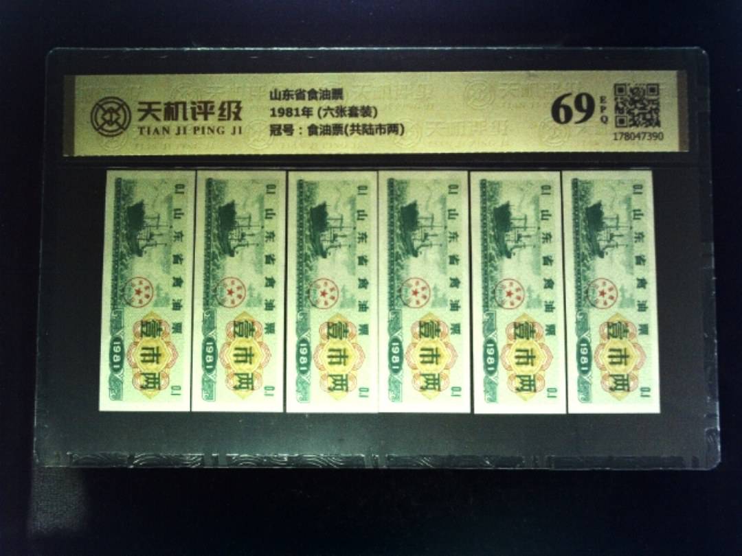山东省食油票1981年 (六张套装)，冠号食油票(共陆市两)，纸币，钱币收藏