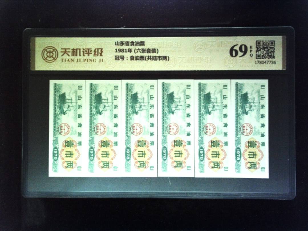 山东省食油票1981年 (六张套装)，冠号食油票(共陆市两)，纸币，钱币收藏