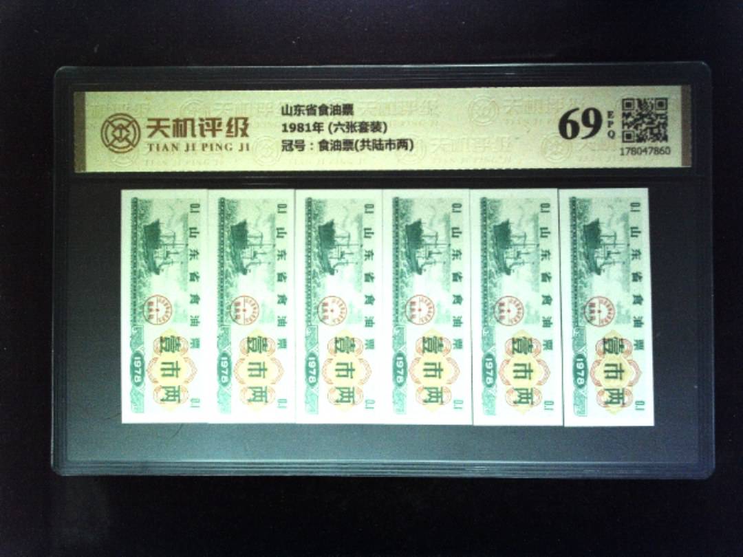 山东省食油票1981年 (六张套装)，冠号食油票(共陆市两)，纸币，钱币收藏