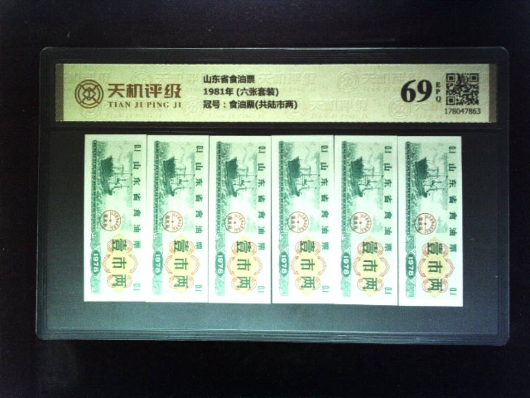 山东省食油票1981年 (六张套装)，冠号食油票(共陆市两)，纸币，钱币收藏