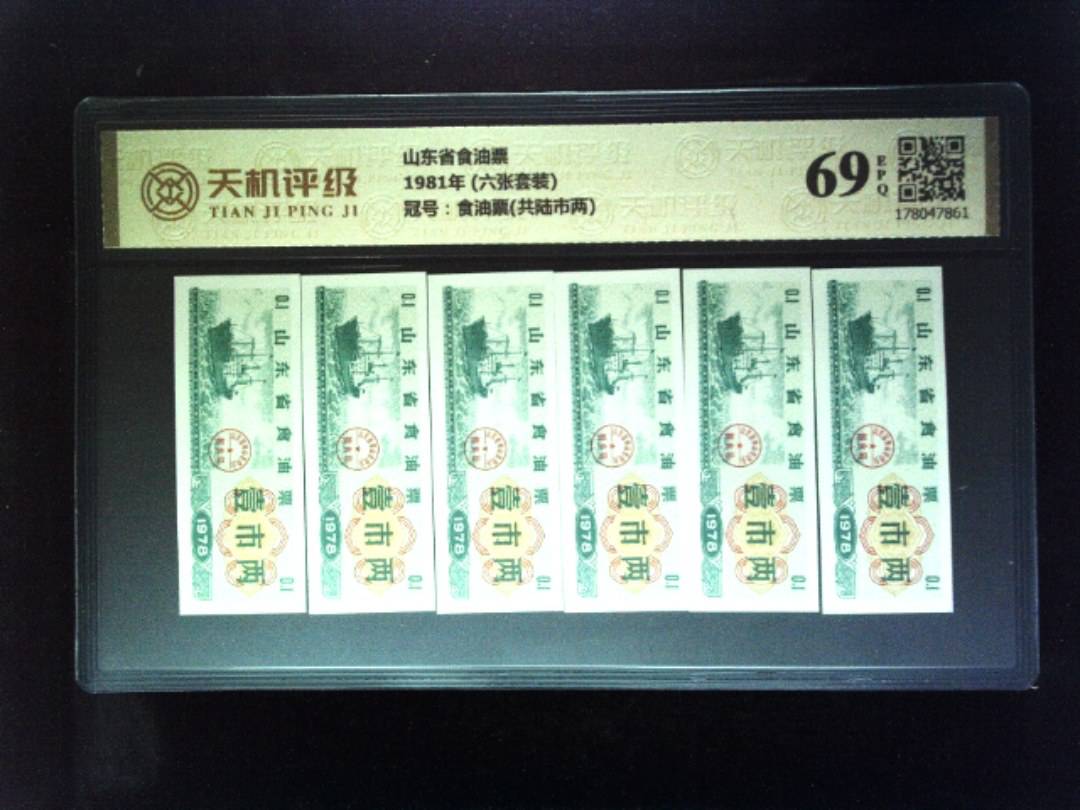 山东省食油票1981年 (六张套装)，冠号食油票(共陆市两)，纸币，钱币收藏