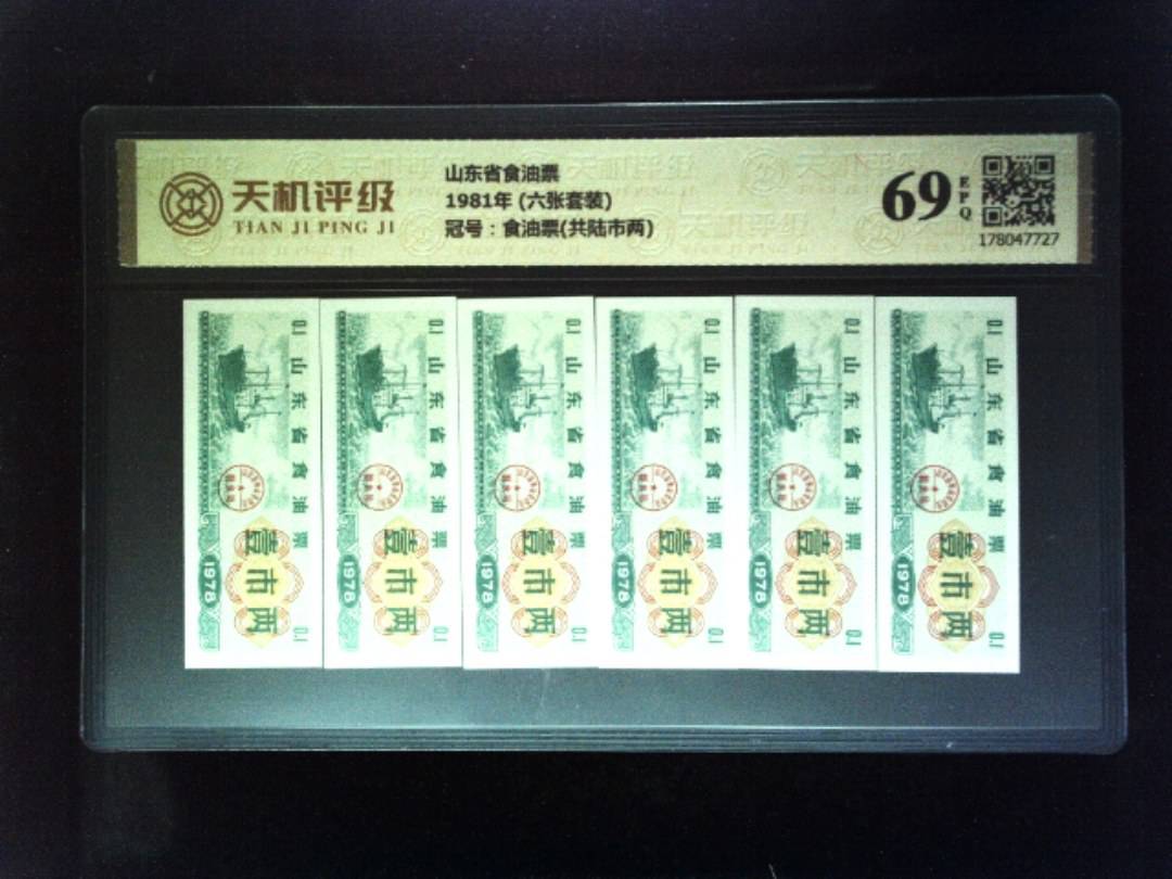 山东省食油票1981年 (六张套装)，冠号食油票(共陆市两)，纸币，钱币收藏