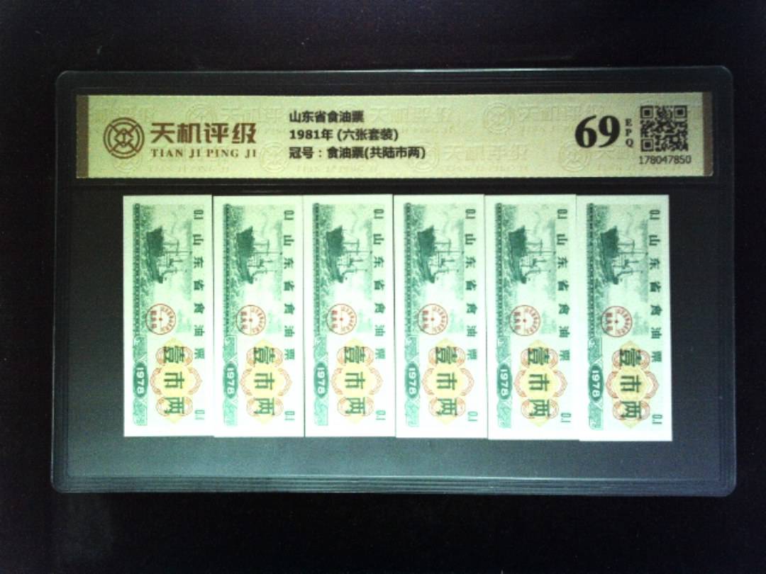 山东省食油票1981年 (六张套装)，冠号食油票(共陆市两)，纸币，钱币收藏