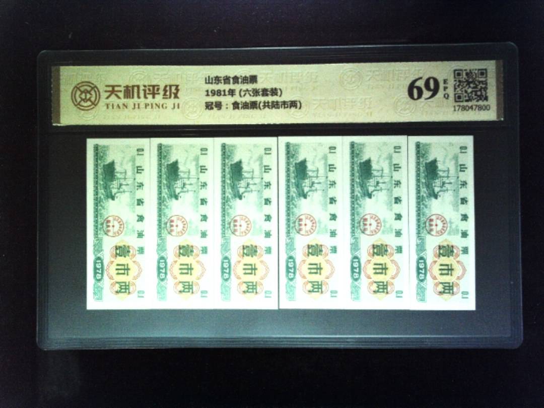 山东省食油票1981年 (六张套装)，冠号食油票(共陆市两)，纸币，钱币收藏