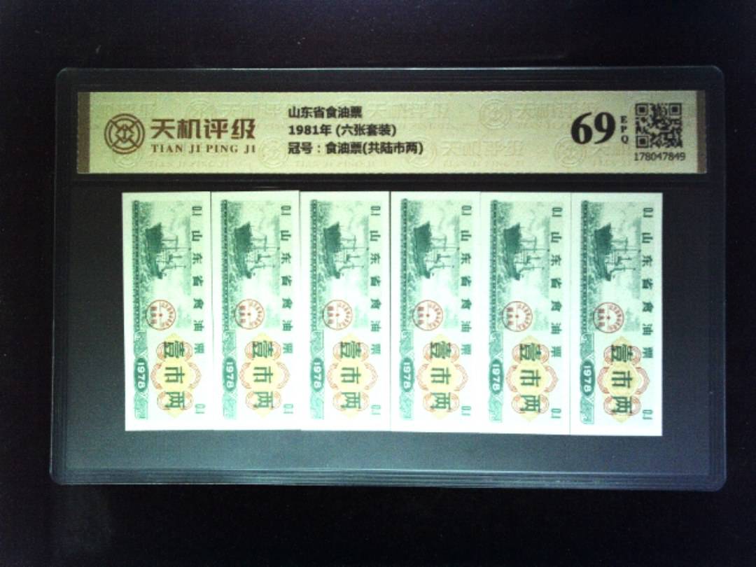 山东省食油票1981年 (六张套装)，冠号食油票(共陆市两)，纸币，钱币收藏