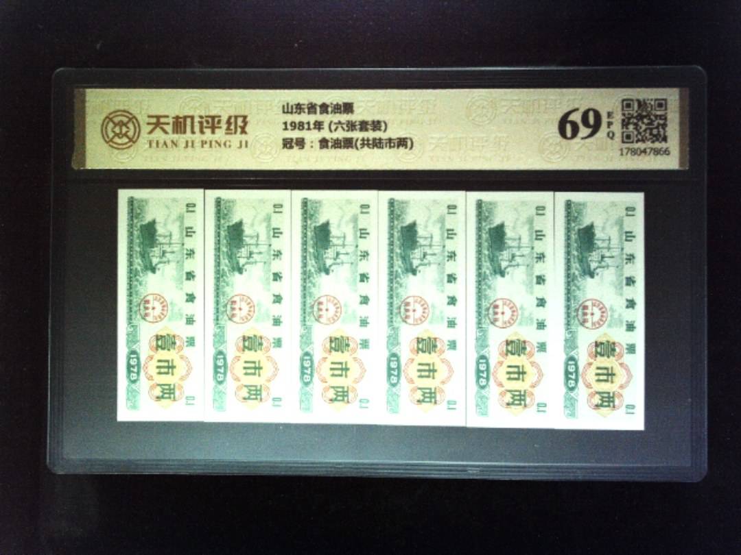 山东省食油票1981年 (六张套装)，冠号食油票(共陆市两)，纸币，钱币收藏