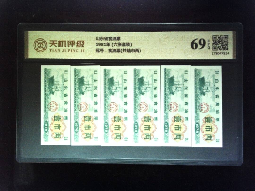 山东省食油票1981年 (六张套装)，冠号食油票(共陆市两)，纸币，钱币收藏