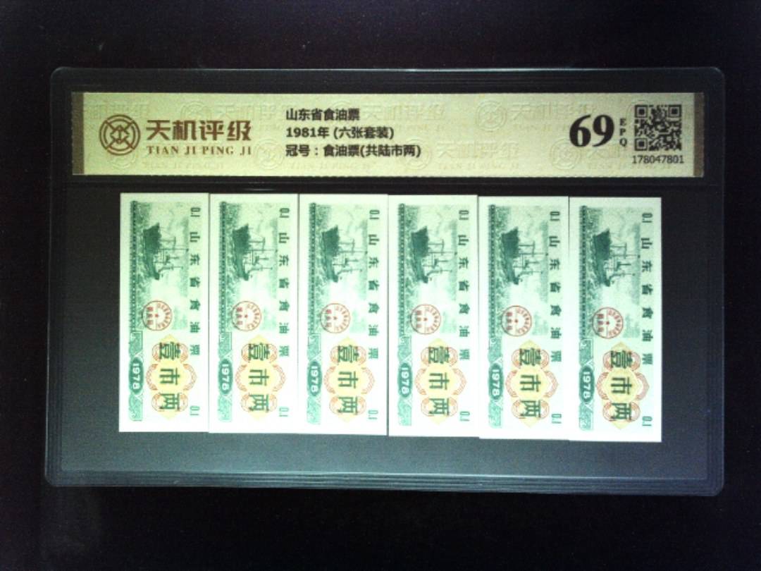 山东省食油票1981年 (六张套装)，冠号食油票(共陆市两)，纸币，钱币收藏