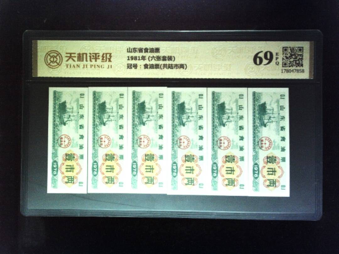 山东省食油票1981年 (六张套装)，冠号食油票(共陆市两)，纸币，钱币收藏