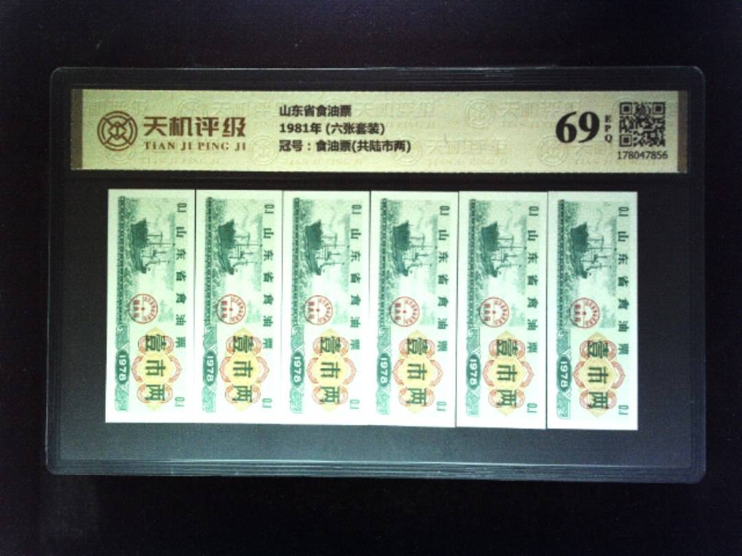 山东省食油票1981年 (六张套装)，冠号食油票(共陆市两)，纸币，钱币收藏