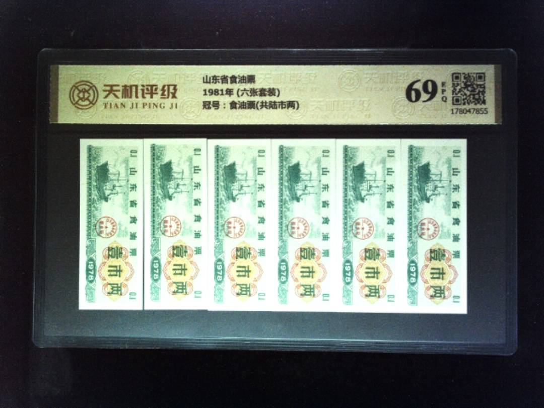 山东省食油票1981年 (六张套装)，冠号食油票(共陆市两)，纸币，钱币收藏