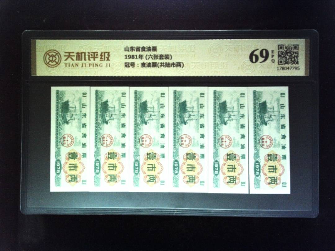 山东省食油票1981年 (六张套装)，冠号食油票(共陆市两)，纸币，钱币收藏