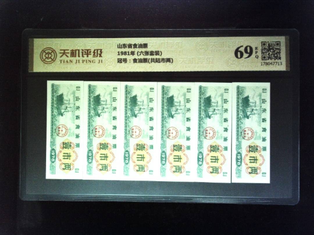 山东省食油票1981年 (六张套装)，冠号食油票(共陆市两)，纸币，钱币收藏