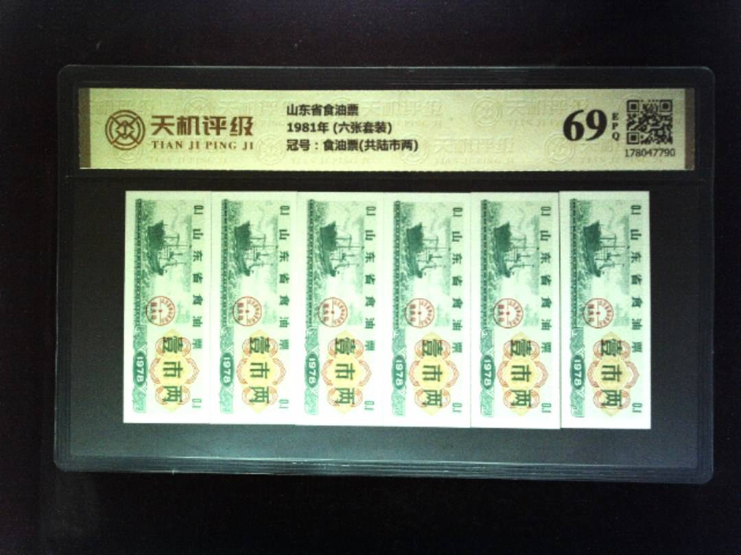 山东省食油票1981年 (六张套装)，冠号食油票(共陆市两)，纸币，钱币收藏