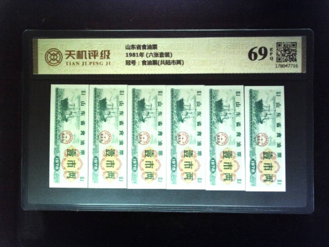 山东省食油票1981年 (六张套装)，冠号食油票(共陆市两)，纸币，钱币收藏