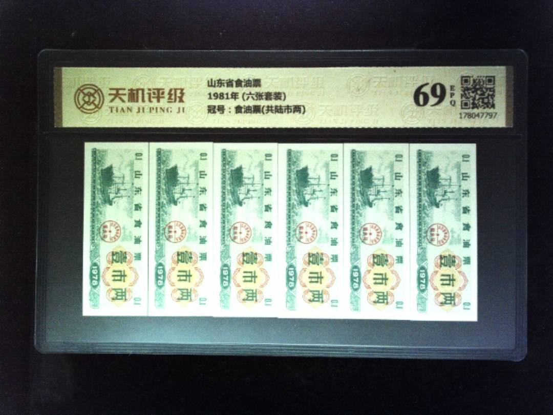 山东省食油票1981年 (六张套装)，冠号食油票(共陆市两)，纸币，钱币收藏