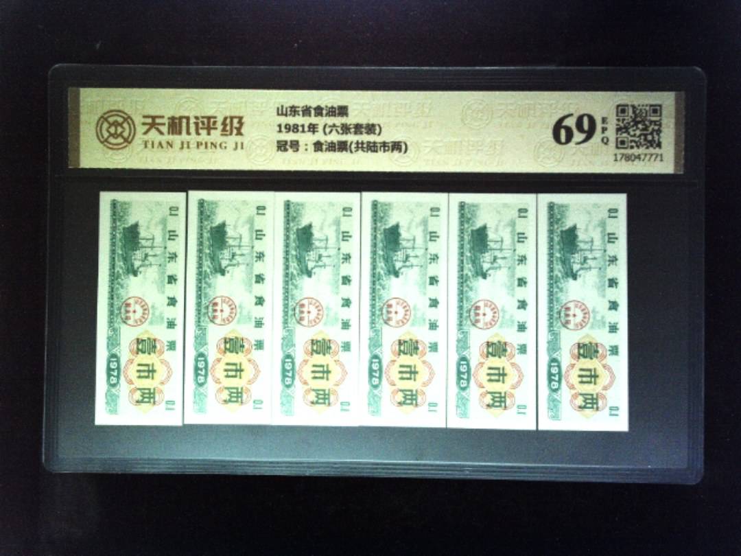 山东省食油票1981年 (六张套装)，冠号食油票(共陆市两)，纸币，钱币收藏