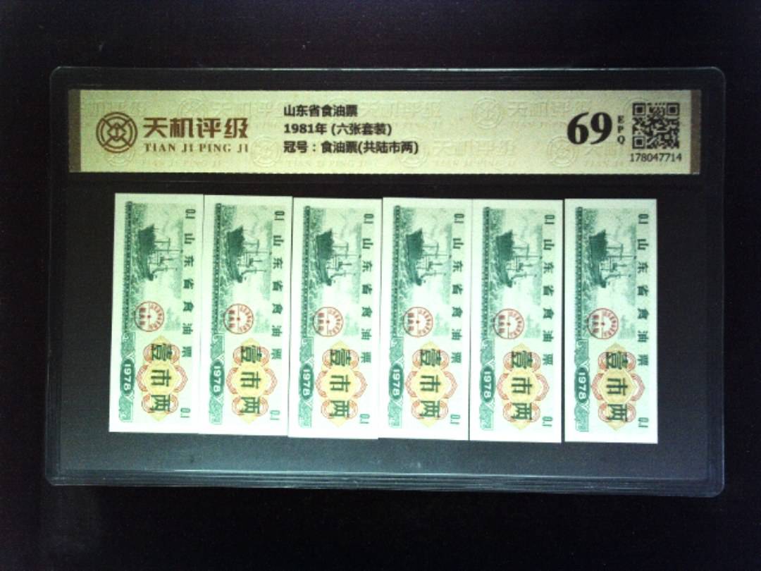 山东省食油票1981年 (六张套装)，冠号食油票(共陆市两)，纸币，钱币收藏