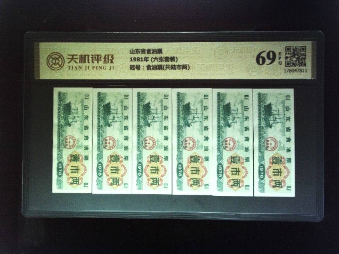 山东省食油票1981年 (六张套装)，冠号食油票(共陆市两)，纸币，钱币收藏