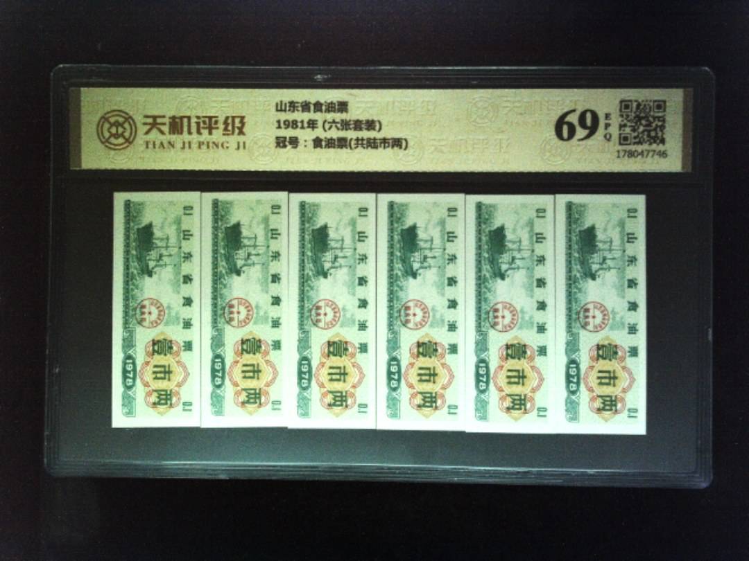 山东省食油票1981年 (六张套装)，冠号食油票(共陆市两)，纸币，钱币收藏