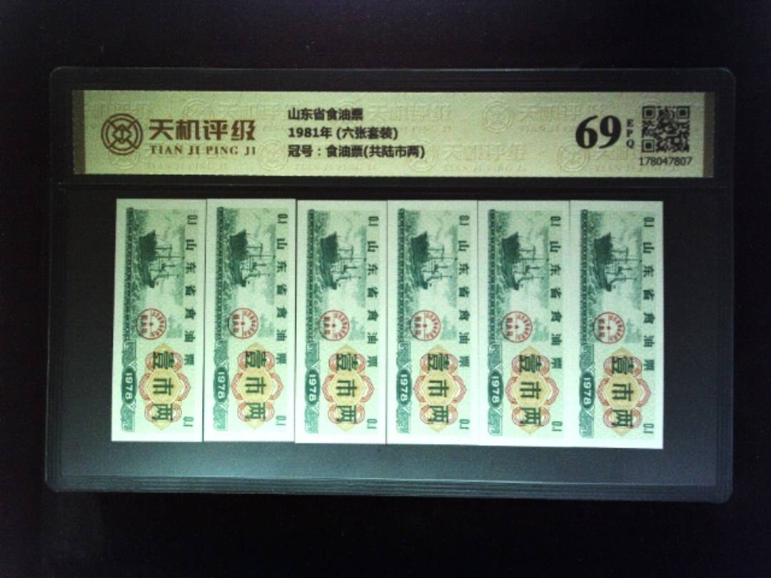 山东省食油票1981年 (六张套装)，冠号食油票(共陆市两)，纸币，钱币收藏