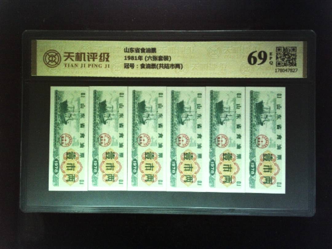 山东省食油票1981年 (六张套装)，冠号食油票(共陆市两)，纸币，钱币收藏