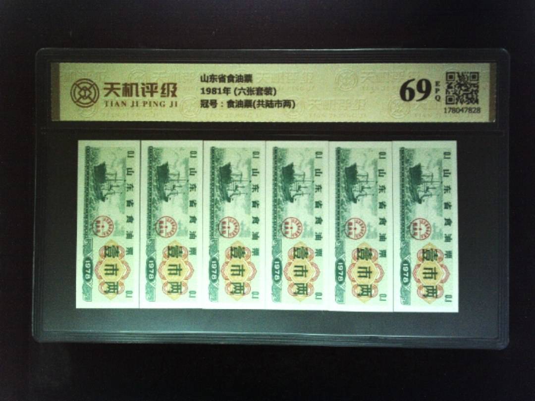 山东省食油票1981年 (六张套装)，冠号食油票(共陆市两)，纸币，钱币收藏