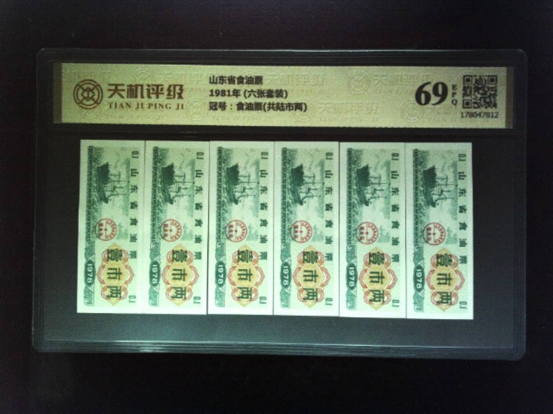 山东省食油票1981年 (六张套装)，冠号食油票(共陆市两)，纸币，钱币收藏
