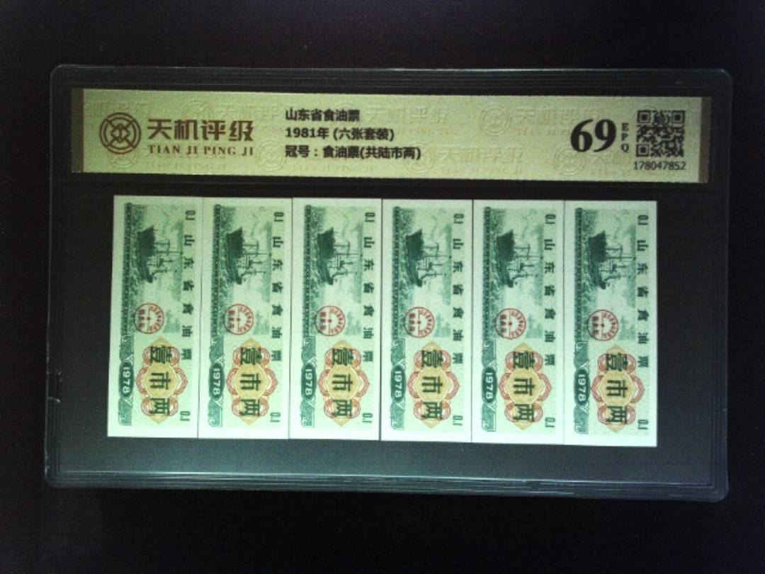 山东省食油票1981年 (六张套装)，冠号食油票(共陆市两)，纸币，钱币收藏
