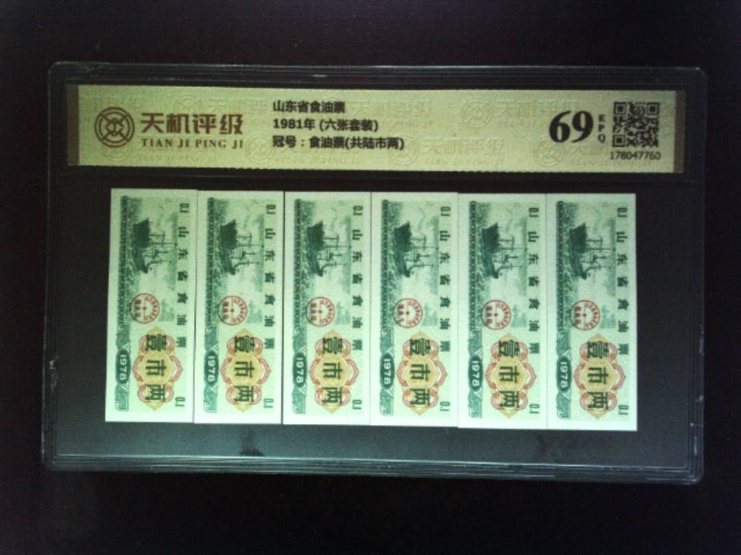 山东省食油票1981年 (六张套装)，冠号食油票(共陆市两)，纸币，钱币收藏