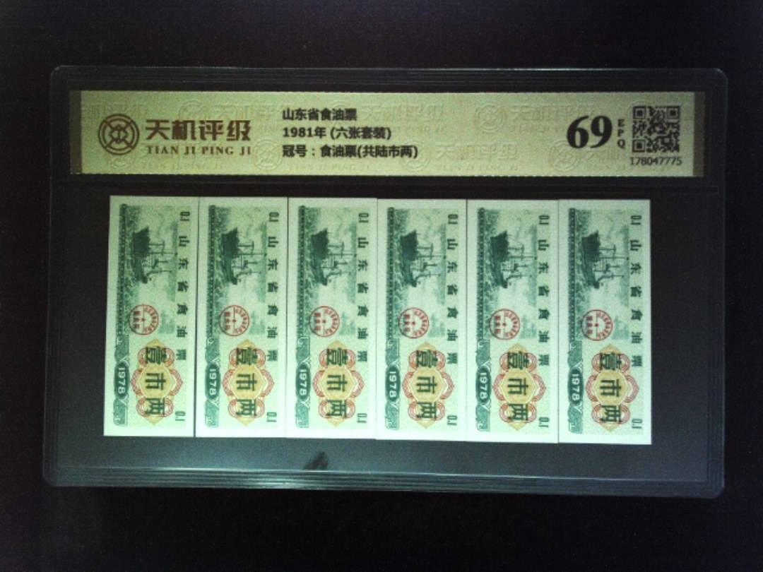 山东省食油票1981年 (六张套装)，冠号食油票(共陆市两)，纸币，钱币收藏