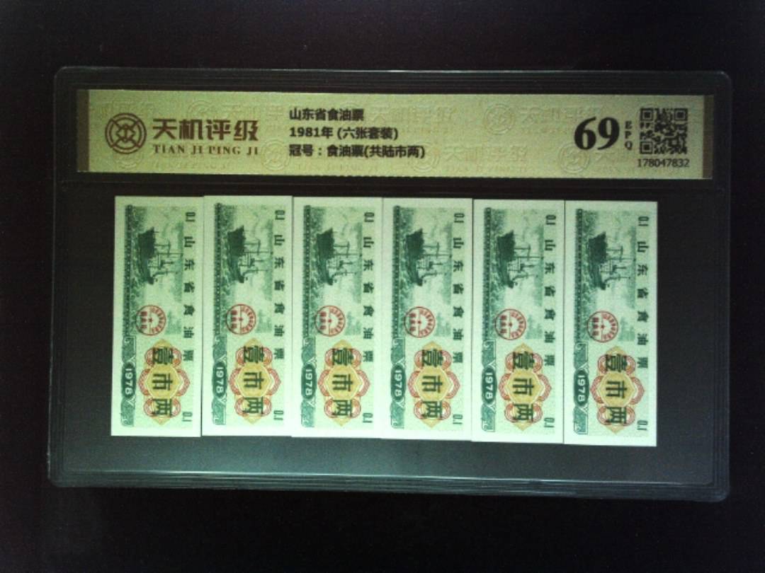 山东省食油票1981年 (六张套装)，冠号食油票(共陆市两)，纸币，钱币收藏