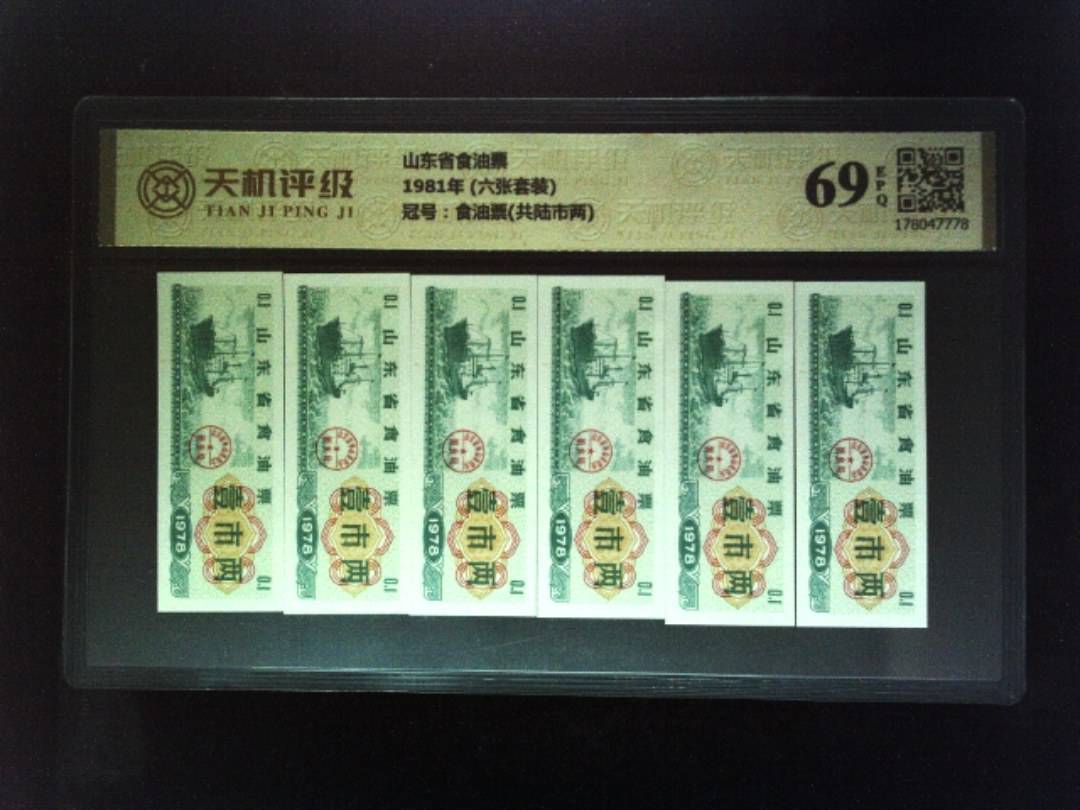 山东省食油票1981年 (六张套装)，冠号食油票(共陆市两)，纸币，钱币收藏
